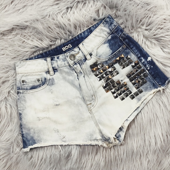 BDG Studded High Waist Denim Shorts - Picture 1 of 5